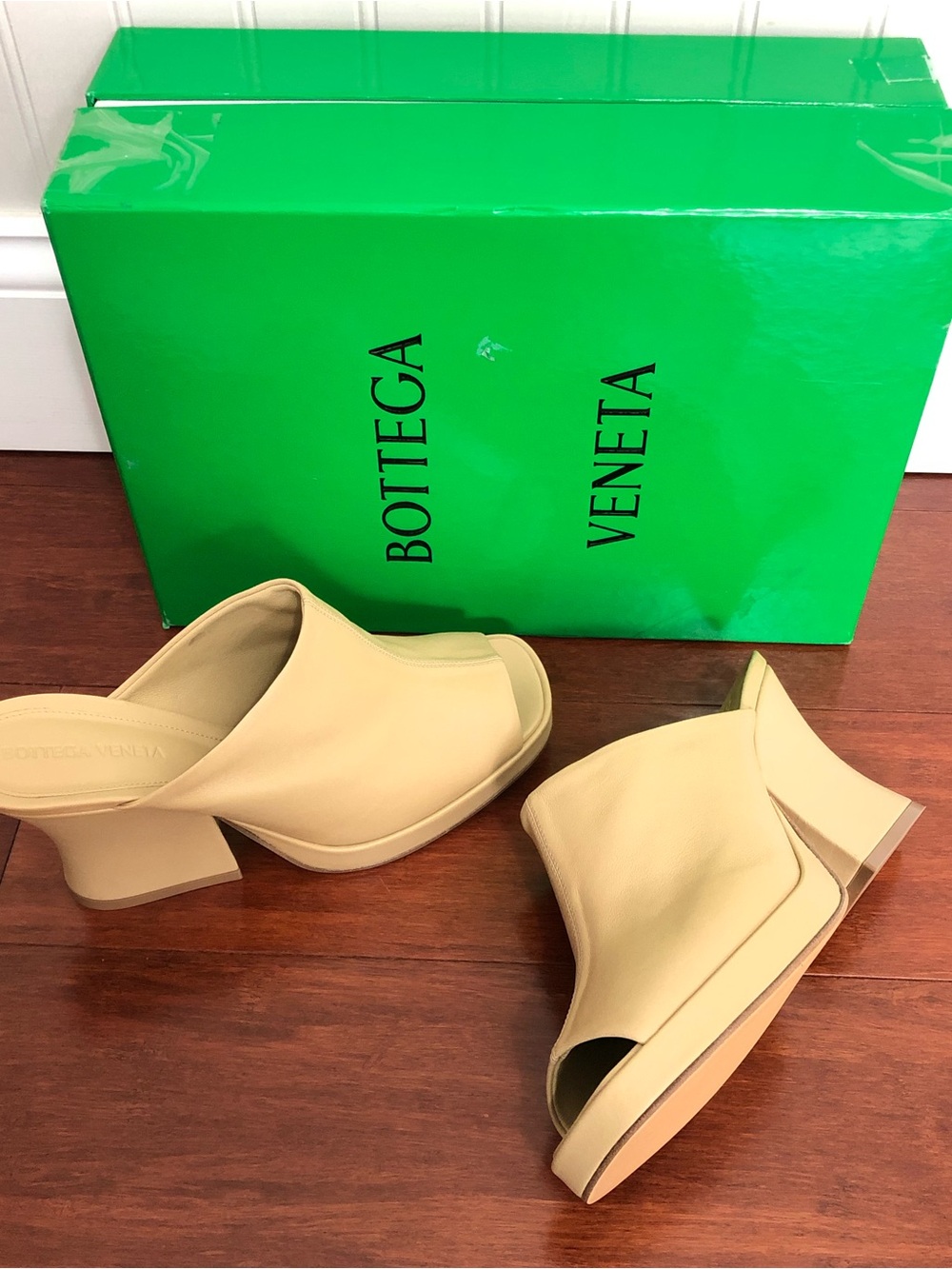 Bottega Veneta 90 Leather Napa Platform Slide Sandals Cane Sugar Eu 38.5 US 8.5